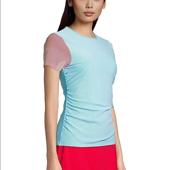 Land’s End swim shirt sleeve bathing suit top Tankini textured striped multi 4 - Picture 1 of 10